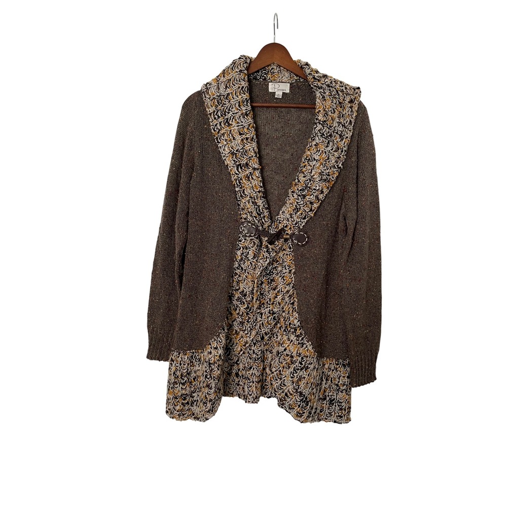 Ponsesa Cardigan Sweater Womens XL Chunky Knit Shawl Collar Toggle Boho Fall